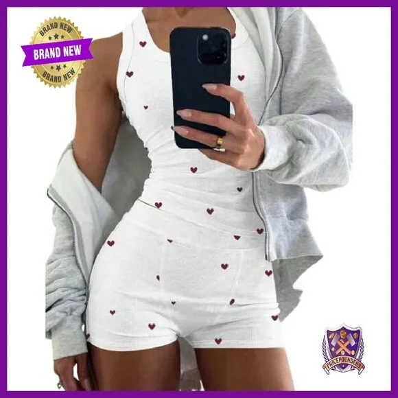 Ribbed Knit Pajama Set Sleeveless Tank Shorts Lounge Sleepwear